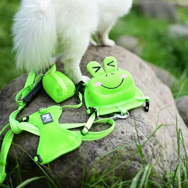 ADJUSTABLE DOG HARNESS BACKPACK WITH LEASH – CUTE FROG DESIGN FOR SMALL PETS